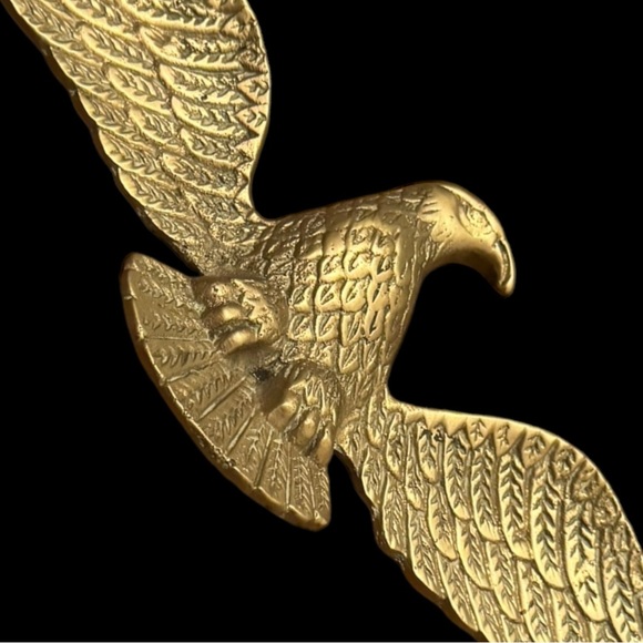Vintage Mid Century Cast Brass Eagle Bird Metal Hanging Wall Patriotic Decor - Picture 3 of 14
